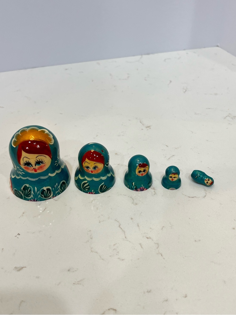 Russian Nesting Dolls Matryoshka Set Hand Painted Blue Floral 5 Dolls - Picture 7 of 12